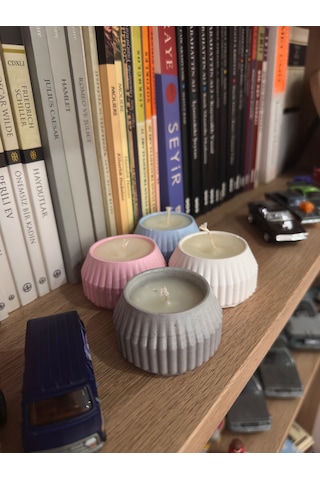 Dekoratif Mini Beton Mum 2 Li Set El Yapımı Tırtıklı Desen Pembe & Pembe