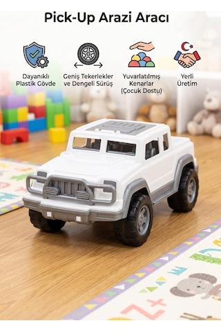 Pick-up Jeep Araba - Beyaz Arazi Tipi Açık Yük Kasalı 28 Cm Pick-up Oyuncak Kamyon