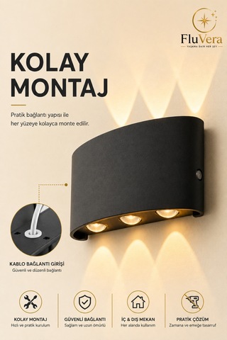 Pilsiz Amber 3 Led Siyah Duvar Apliği Yukarı Aşağı Işık Dekoratif Led Duvar Lambası Modern İç Dış Mekan Siyah