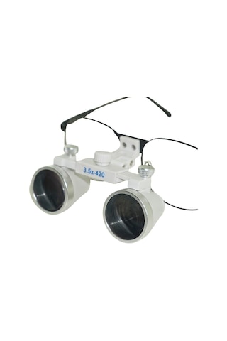 Hiperlupa St375 İnce Çerçeve Cerrahi Loupes Büyüteç Gözlük 3.5x420 Değişken Pupil Mesafeli Beyaz