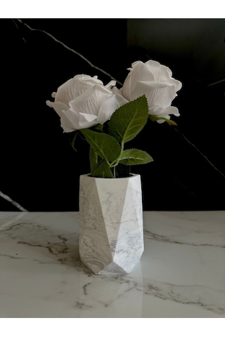 Beton Vazo El Yapımı Kalem Kutusu Dekoratif Diş Fırçalık Ev Aksesuarı Beyaz