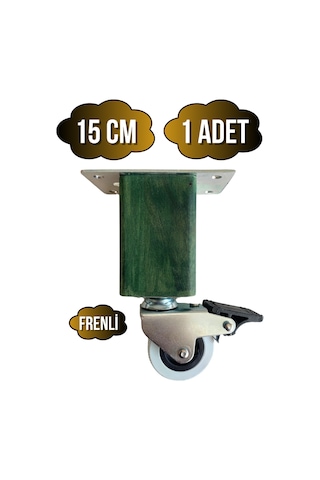 Kale Ahşap Tekerli Ayak Mobilya Masa Ve Dolap Tekerli Ayağı Frenli 15cm Yeşil 1 Adet Kayın Yeşil