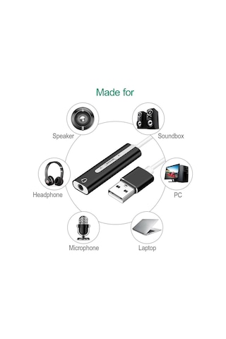 Usb A Erkek To 3.5mm Dişi Jack Harici Ses Kartı 7.1 Aux Çevirici
