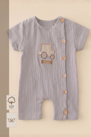 Minory Baby - %100 Pamuk Müslin Bebek Tulum Gri Gri