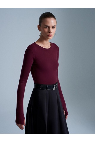 Dilvin 32319 Modal Karışımlı Uzun Kollu Top-bordo-12109 Bordo