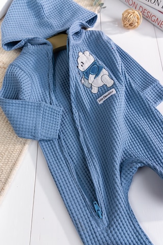 Babymod Kapişonlu Ayıcık Desenli 100% Pamuk Erkek Bebek Tulum mavi