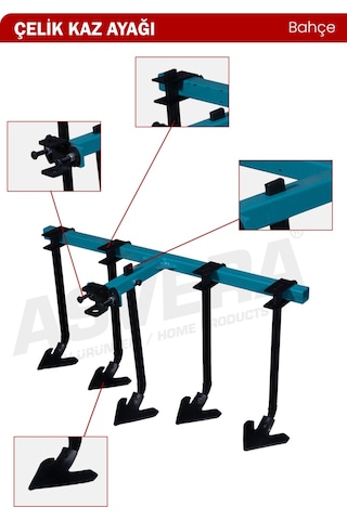 Asvera 5'li Kazayağı Çapa Makinesi Aparatı - 100 Cm Genişlikte Ayarlanabilir Kültivatör Ve Ot Temizleme