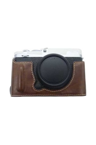 Pazly Fujifilm X-e4 İçin Pu Deri Alt Kasa, Pil Açma Tasarımlı Koruyucu Kapak - Kahve