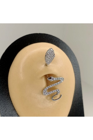 Aya Tasarım Gümüş Renk Yılan Model Göbek Piercing