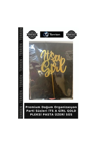 Premium Doğum Organizasyon Parti Süsleri İts A Girl Gold Pleksi Pasta Üzeri Süs Altın