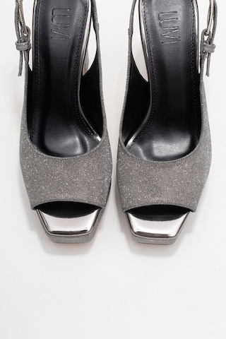 Glora Platin Simli Kadın Platform Topuklu Abiye Ayakkabı Platin