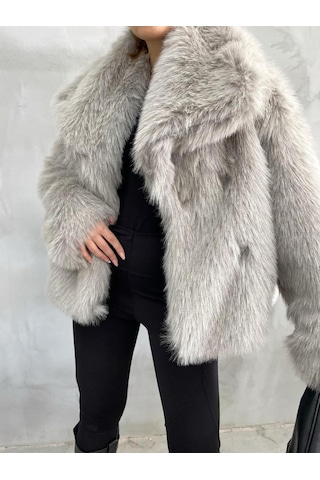 Pera Butik Özlem Yılmaz Kadın Kürk Ceket Koyu Gri