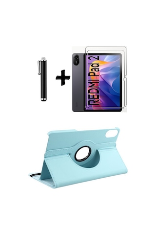 Xiaomi Redmi Pad 2 11 Inç 2025 360 Dönebilen Standlı Tablet Kılıfı Ekran Koruyucu Ve Kalem Seti Kapaklı Kılıf