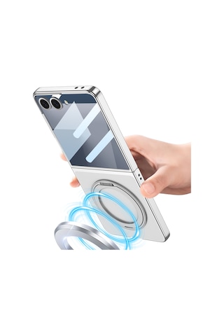 Kilifone - Galaxy Z Flip 7 Uyumlu - Kılıf M-safe Şarj Özellikli Kıpta Kpt-02 Standlı Kapak - T38544 Gümüş