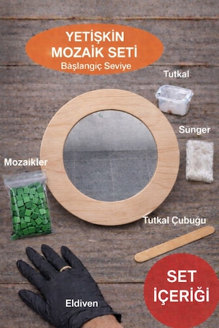 34x34cm Yuvarlak Pleksi Aynalı Yetişkin Mozaik Set Başlangıç Seviye Mavi Tonlar