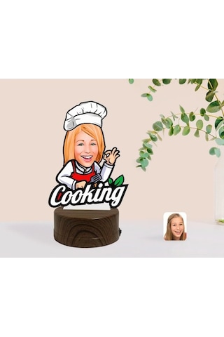 Kişiye Özel Kadın Chef Karikatürlü Dekoratif 3D Biblo Led Işıklı (481501220)
