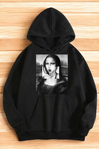 Mona Lisa Baskılı Bisiklet Yaka Sweatshirt Antrasit