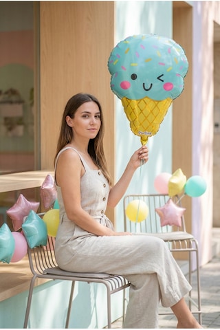 Dondurma Figürlü Mavi Folyo Balon Erkek Çocuk Doğum Günü Parti Süsleme Ice Cream Konsept Dekorasyon Çok Renkli