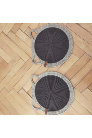 Kahverengi Kedi Evcil Hayvan Mama Paspası / Pamuk Ip Hasır Kedi M