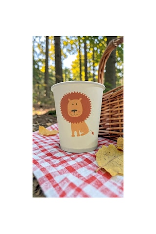 Hayvan-orman-amazon-zoo Doğumgünü Parti Aslan Temalı Tek Kullanımlık 7 Oz 100 Adet Karton Bardak 1