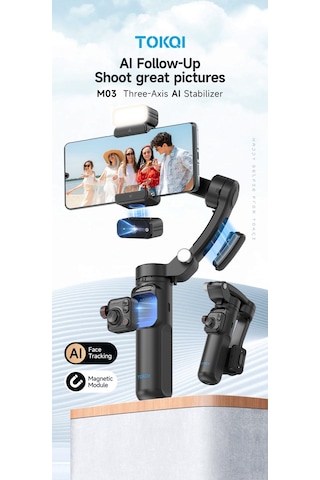 Çeşithane M03 Profesyonel 3 Eksenli Gimbal Stabilizatör - Yapay Zeka Aı Yüz Takibi, Kablosuz Mikro