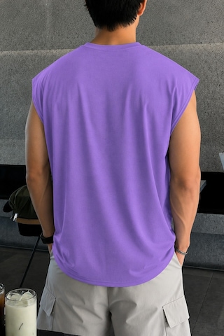 Tarz Cool Erkek Oversize Kolsuz Tişört %100 Pamuk Süprem Basic Bisiklet Yaka Mor