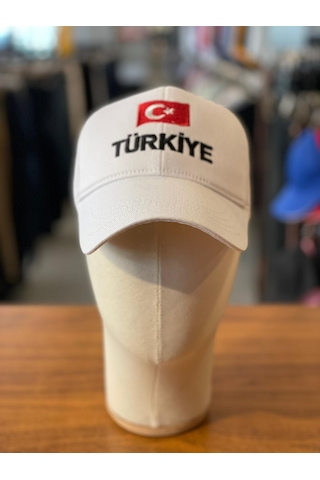 Türkiye Bayrak Nakışlı Fileli Unisex Beyzbol Cap Şapka Beyaz