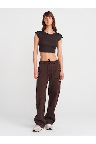 Dilvin 30528 Pamuk Ve Modal Karışımlı Crop Top-koyu Kahve-12171 Koyu Kahve