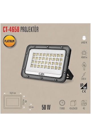 Cata Ct-4658 50W Slim Led Projektör (Beyaz)