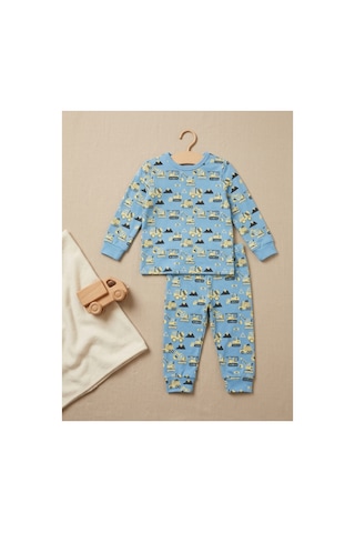 Deniva Kids Erkek Bebek Mavi İş Makineleri Kepçe Desenli Pamuklu Pijama Takımı / Ev Giyim 2'li Takım