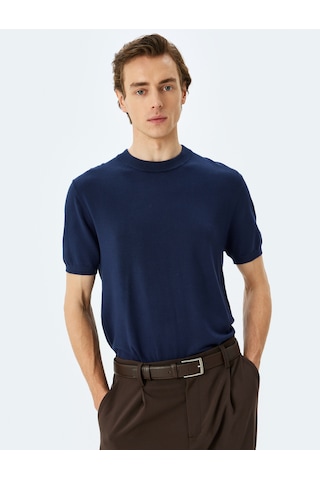 Koton Regular Fit Bisiklet Yaka Viskon Basic Kısa Kollu Triko Tişört Lacivert 5sam70022ht Lacivert