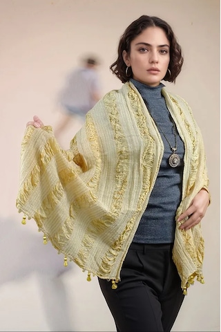 Rosehan Collection El Dokuması Sarı İpek Şal - Gofreli - Ödemiş İpeği