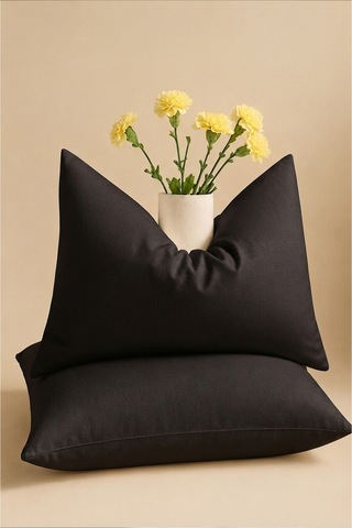 Siyah Renkli Pamuklu Ranforce Kumaş Kapaklı Yastık Kılıfı 2 Adet 50x70 Cm İndigo Mavi