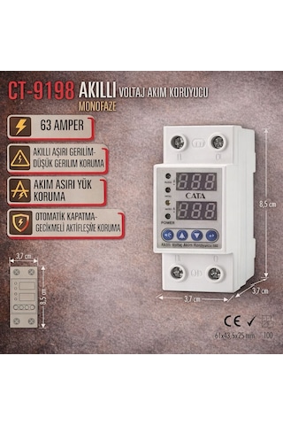 Cata Monofaze Ct-9198 63a Akıllı Voltaj Akım Koruyucu