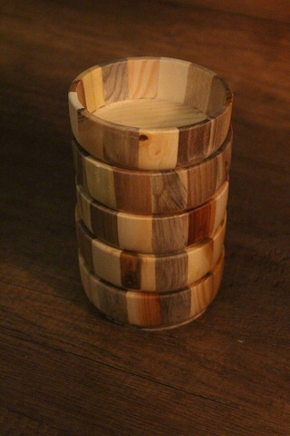 5li Ahşap Çerez Kase Seti Ağaç Renkli Tasarımlı