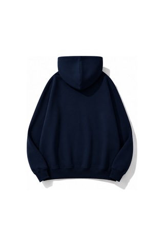 Herkesemoda Yazı Baskılı Kapüşonlu 2 İplik Şardonlu Sweatshirt Lacivert
