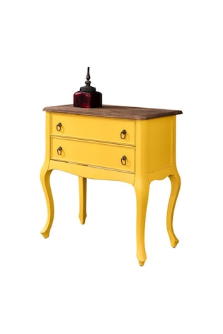 Roys Ahşap S3540 Sarı Üstü Ceviz Eskitme Çift Çekmeceli Komodin  T