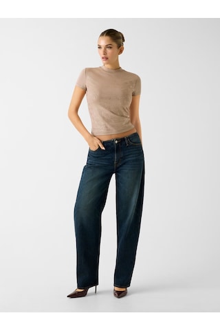 Guess W4bı26j1314 Ss Mock Neck All Ove Kadın Tişört Bej