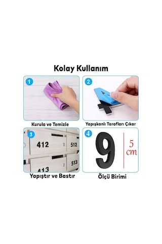 Lexroo Yapışkanlı Kapı Numarası Küçük Boy 50 Mm 5 Cm Numara 9 Rakam Dokuz Sayı Siyah Renk Numaralar Standart