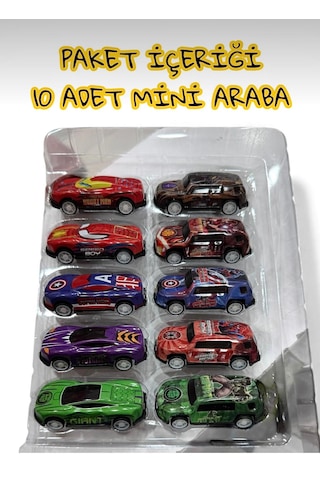 Oyuncak AVENGERS Temalı 10 Lu Kutulu Çek Bırak Metal Car 7 cm Araba Seti