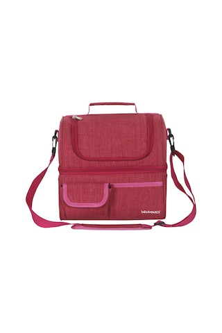 İki Bölmeli Yalıtımlı Soğutucu Çanta, Su Geçirmez Sızdırmaz Öğle Yemeği Çantası, Piknik, Plaj, Seyahat, Çalışma Ve Ofis İçin Omuz Askılı. Gül Kırmızısı