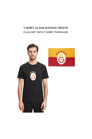 Gsstore Galatasaray Lisanslı Armalı T-shirt Bayrak Ve Lazer Kutu Hediyeli 03-siyah