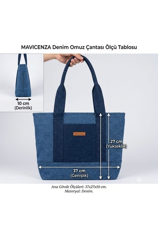 El Yapımı Orijinal Denim Kadın Omuz Çantası Mavi - Lacivert