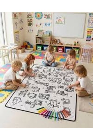 Boyama Örtüsü Boyama Halısı Yıkanabilir 100 X 150 Cm Penmark 12 Li Jumbo Keçeli Kalem Hediyeli