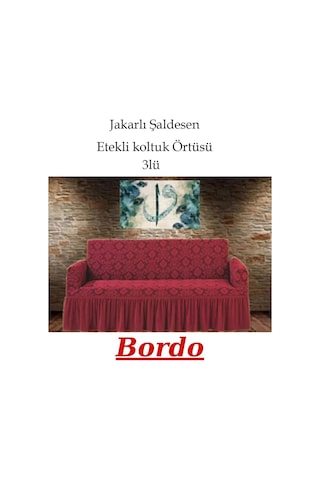 Şal Desen Koltuk, Kanepe, Çekyat Örtüsü, Etekli 3lü Bordo Bordo