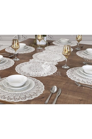 12 Kişilik Amerikan Servis Supla Ve Runner Seti Kırık Beyaz Renk Beyaz