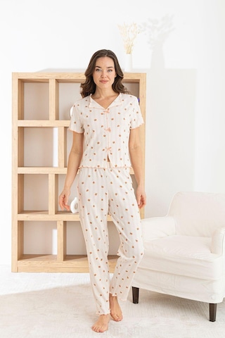 Nisanca Venice Dream %100 Pamuk Minimal Desenli Kadın Pijama Takımınefes Alabilir, Rahat Ev Giyim Seti Turuncu