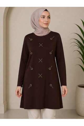 Mutlu City Orta Taş Ve Üzeri Anne Penye Tunik 30644 Kahverengi