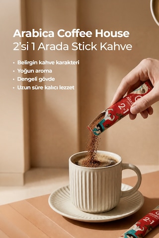 Arabica Coffee House 2 Si 1 Arada Nitelikli Stick Kahve 11 Gr X 48 Adet - Şekersiz & Yoğun Gövdeli Granül