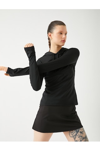 Koton Koşu Sweatshirt Kapüşonlu Yumuşak Tuşe Dokulu Dar Kesim Siyah 4wak10014nk